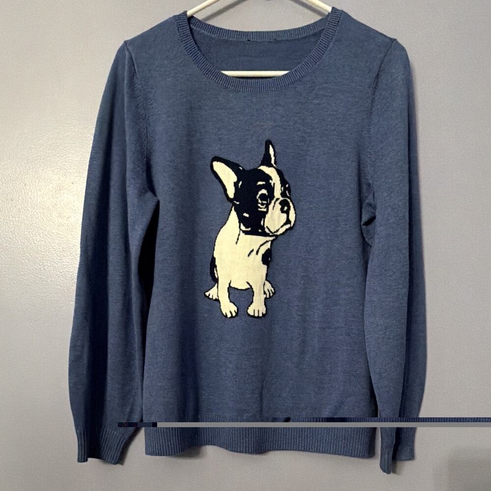 Talbots Frenchie Knit Sweater L Preppy Dogcore Old Money French Bulldog Luxury - Picture 4 of 7